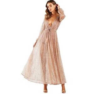 New JAUS Womens Size S Rose Gold Lucky Star Glitter Dress